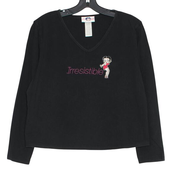 Vintage Betty Boop Top Irresistible Y2K 90s Novelty Retro Casual Tee Black Large - Picture 1 of 10